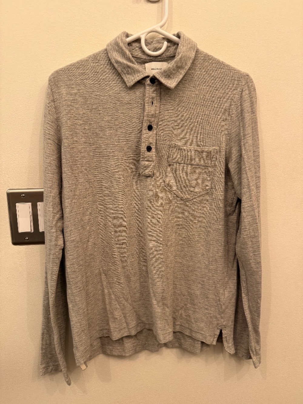 Gray Billy Reid Cotton/Cashmere Long Sleeve Polo